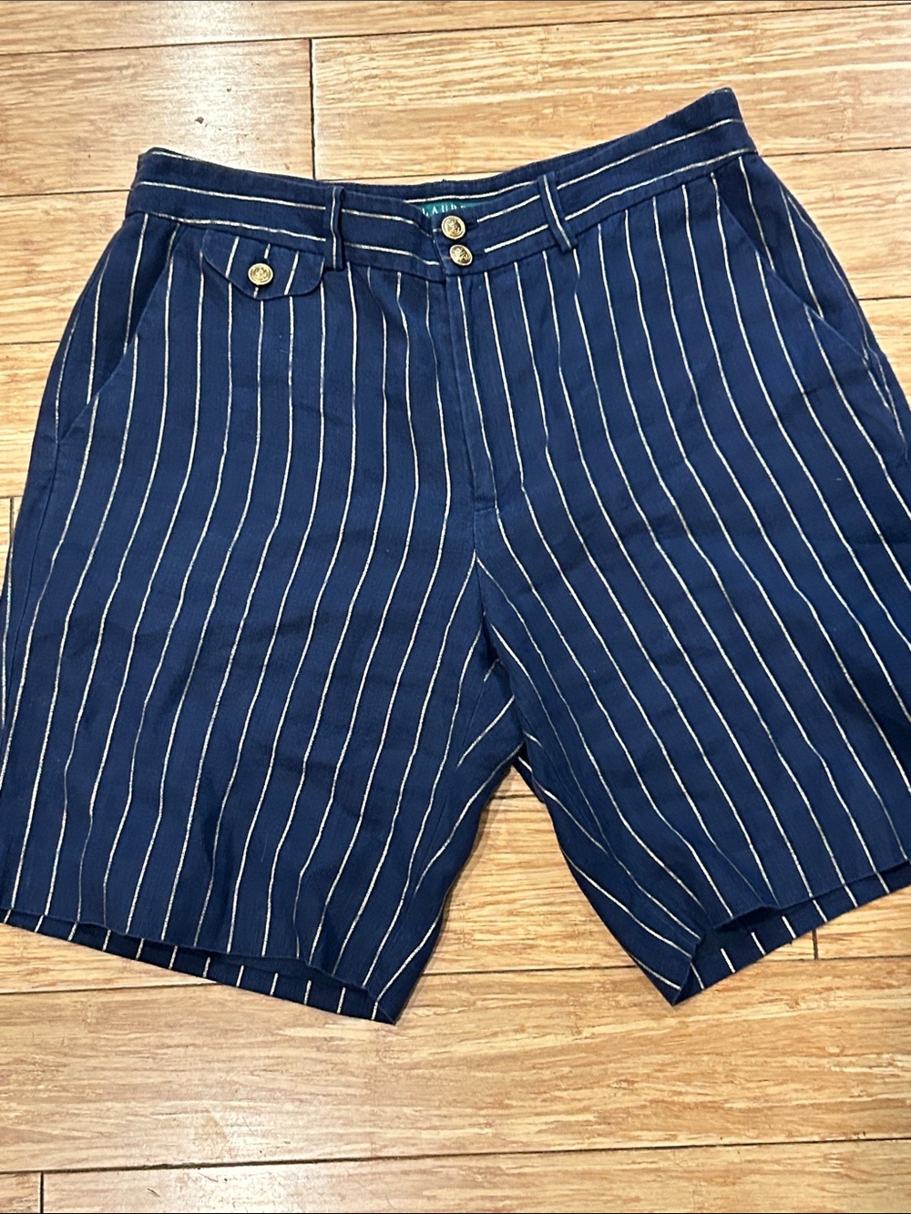 Lauren Ralph Lauren Navy Pinstripe Flat Front Shorts